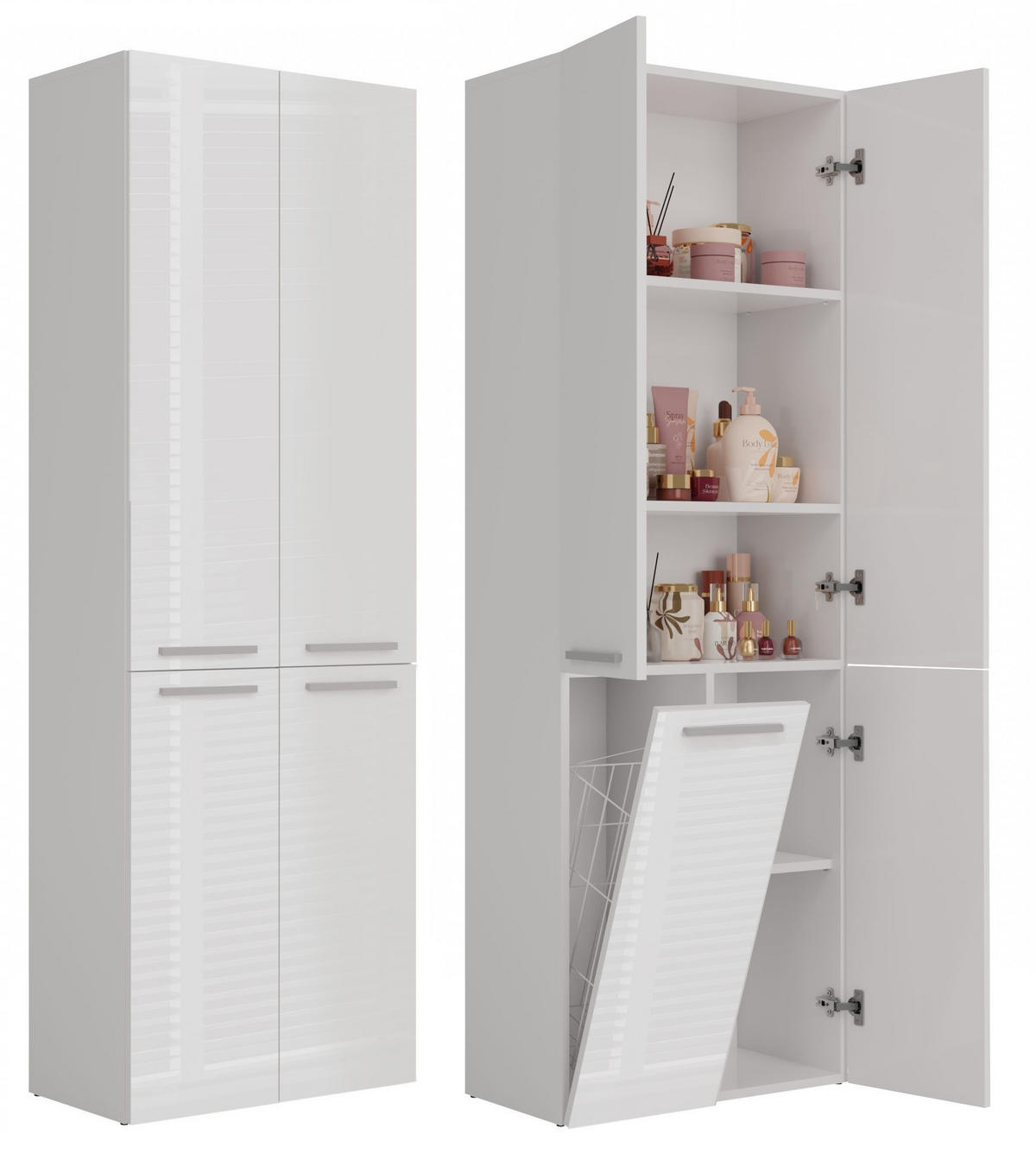 BAD Hochschrank Benni - Weiß Hochglanz, Holzwerkstoff (60/174/30cm) - kommodly