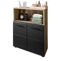 MIDISCHRANK schwarz matt, Eiche 2-türig, Badkommode 60 cm - Eichefarben/Schwarz, Holzwerkstoff/Kunststoff (60/80/30cm) - Inn.Furn