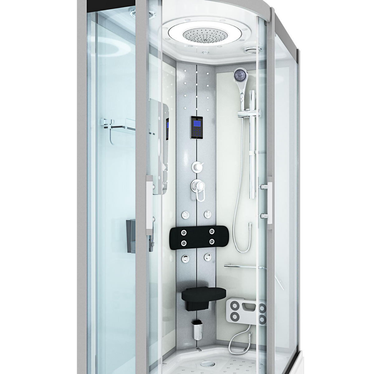 DUSCHE Duschkabine D60-70T0L 120x80 cm - Weiß, Glas/Kunststoff (120/80/215cm) - AcquaVapore by Sandra Jentho