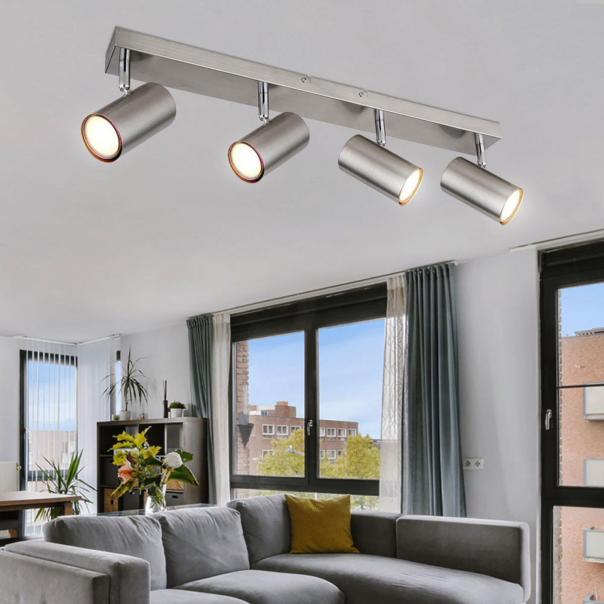 LED DECKENLEUCHTE Nickel Silber matt - Silberfarben, Metall (56/6/12cm) - Globo Lighting