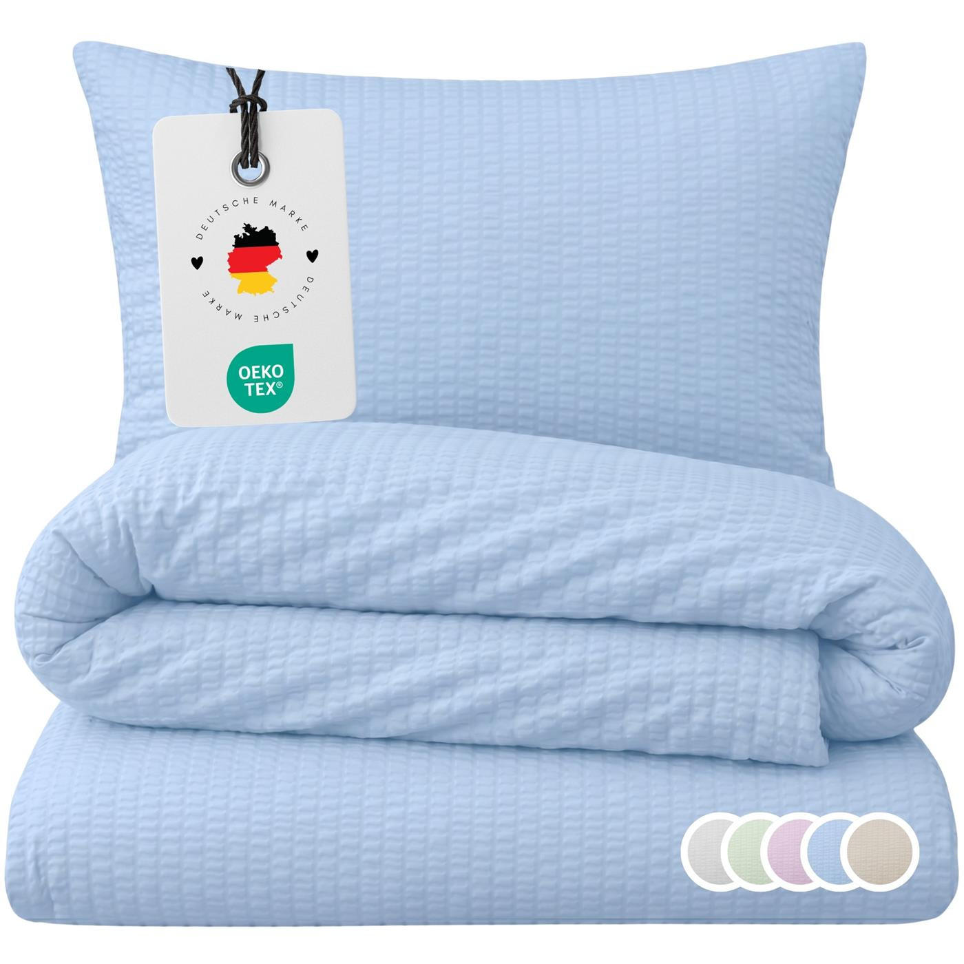 SEERSUCKER-BETTWÄSCHE 155x220 aus 100% Baumwolle, Sommer Bettbezug Bügelfrei 155 x 220 Einfarbig Blau - Blau, Textil (155/220cm) - Carpe Sonno