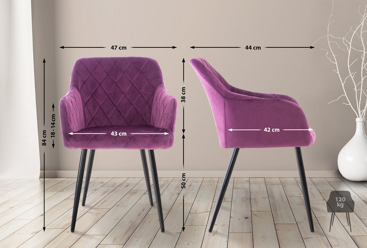 ESSZIMMERSTUHL Shila 84x47x44 cm lila - Lila, Textil (47/84/44cm) - furnicato