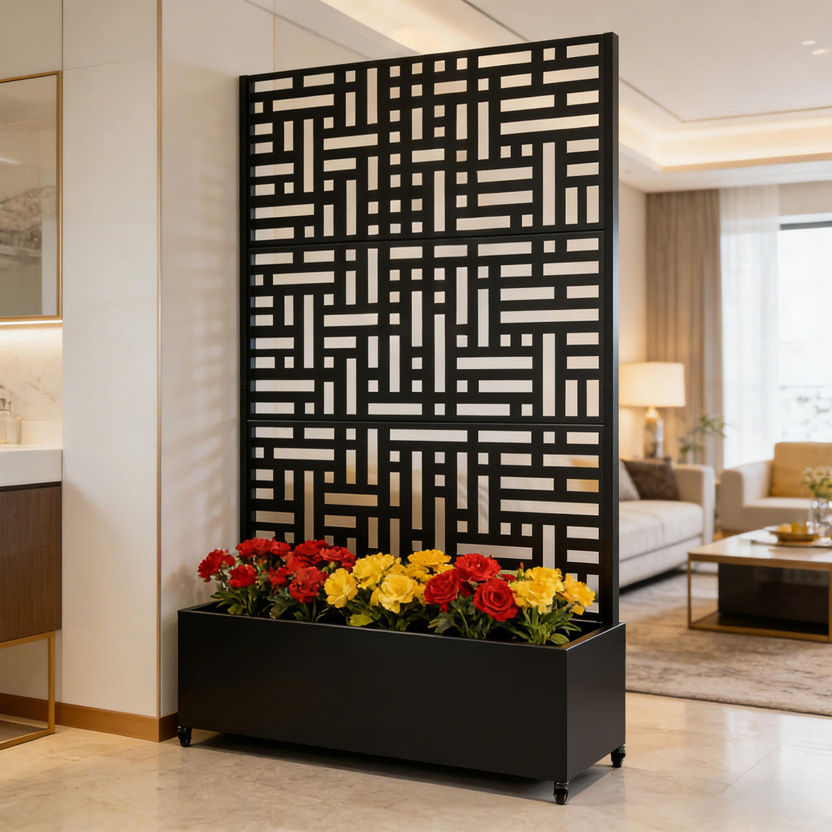 BLUMENKASTEN mit Trennwand Bernalda - Schwarz, Metall (120/186/40cm) - casa.pro