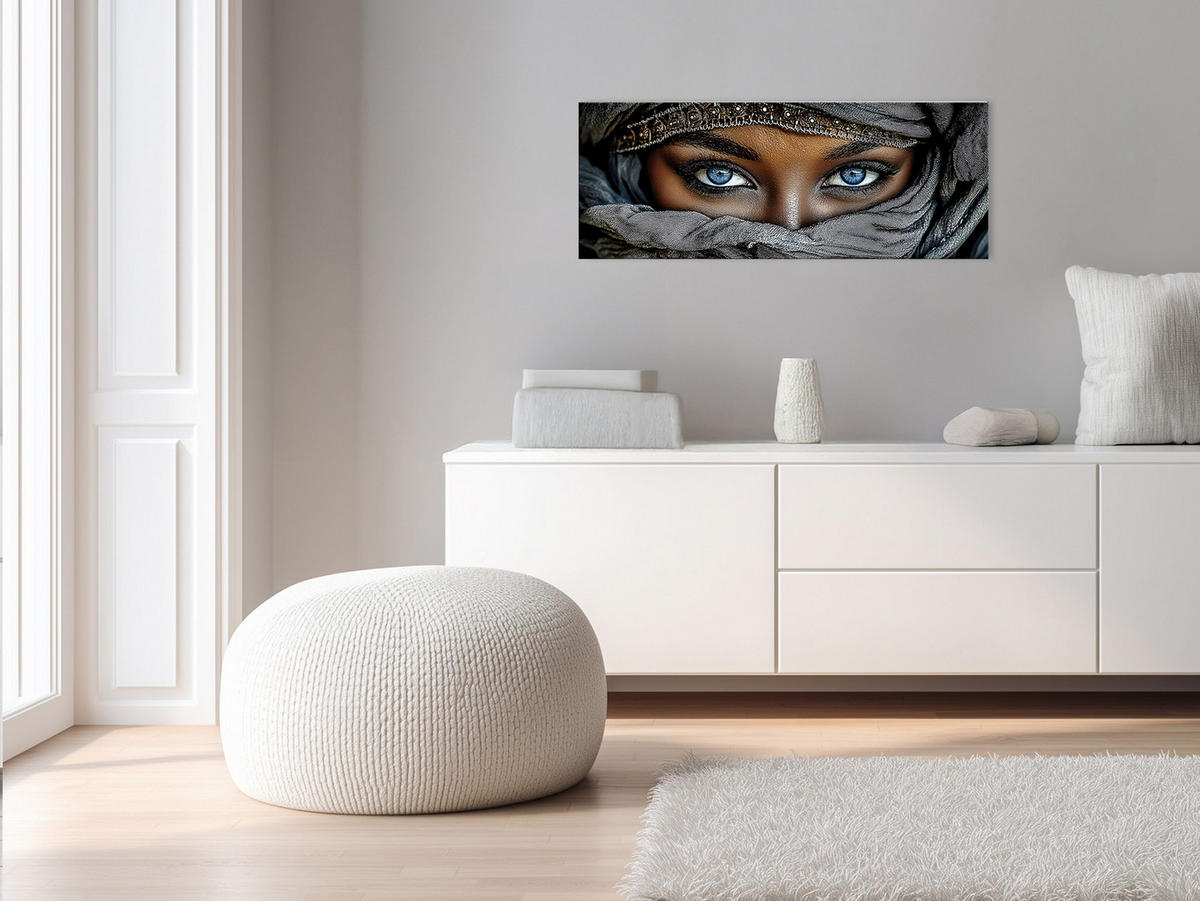 GLASBILD 80x30 cm Tuareg Frau blau gold - Blau/Goldfarben, Glas (80/30cm) - artissimo