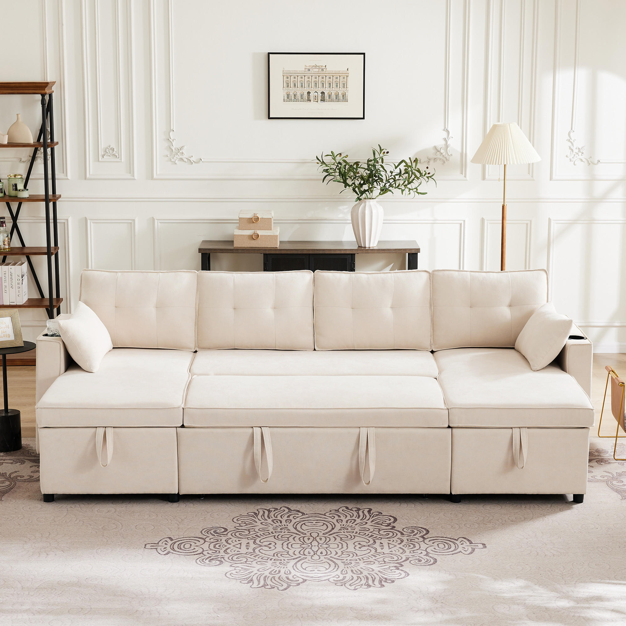 Thumbnail - Flieks Ecksofa, Beige, Holz, 123.01x19.71x65.51 cm, Wohnzimmer, Sofas & Couches, Schlafsofas