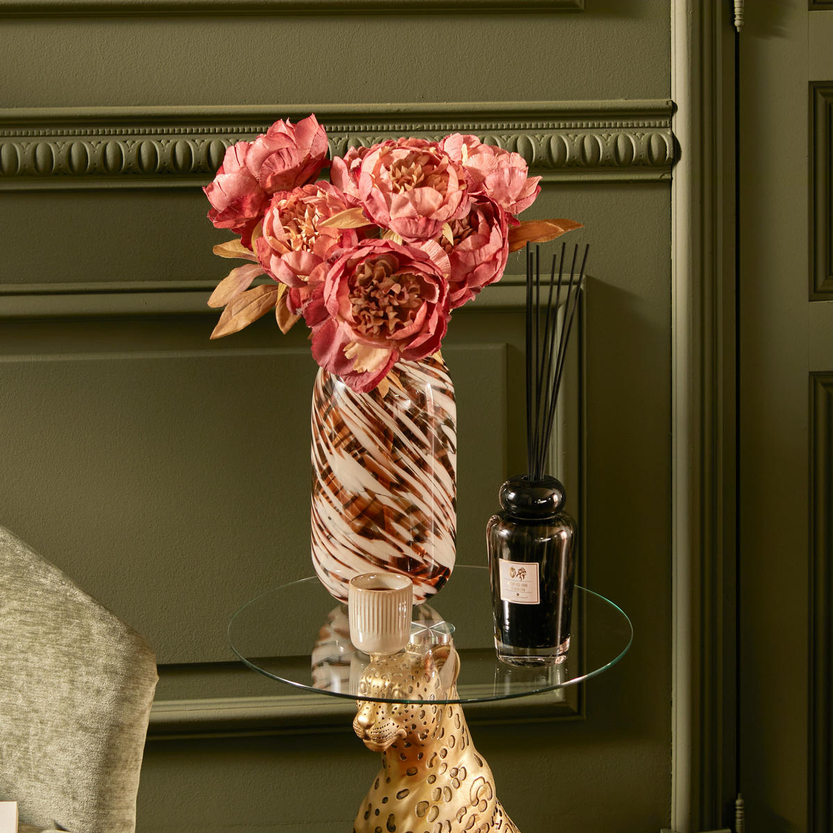 KUNSTBLUMENSTRAUSS 5 Pfingstrosen Fria 40/25/53 cm - Rosa, Textil (53cm) - Atmosphera Createur d´interieur