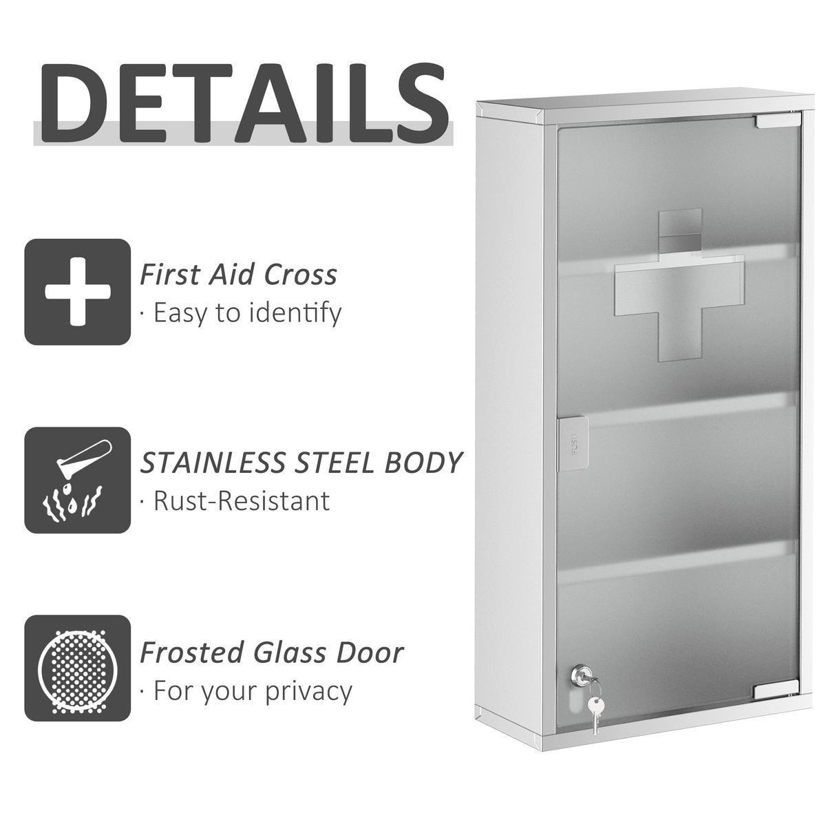 MEDIZINSCHRANK DE-37986 30/12/60 cm mit Schloss und Sicherheitsglas Silber - Silberfarben, Metall (30/60/12cm) - ComfortXL