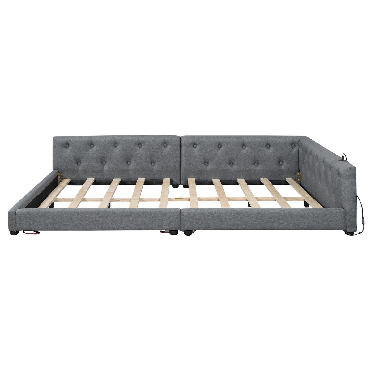 POLSTERBETT 140/200 cm Grau aus Leinen mit LED-Beleuchtung und USB-Anschlüssen - Grau, Textil (140/200cm) - Flora Grace