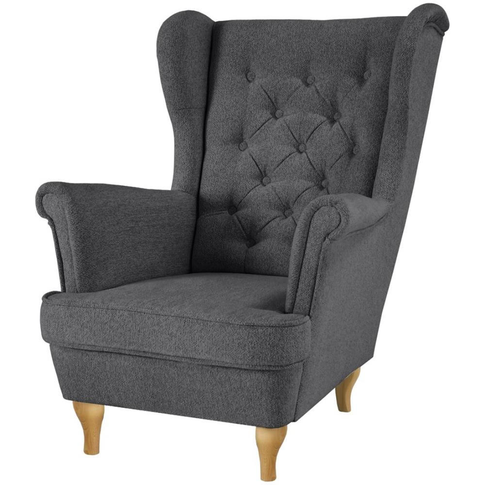 CHESTERFIELD-SESSEL Falco dunkelgrau mit Buche Holzbeinen - Dunkelgrau, Holz/Textil (82/102/92cm) - Beautysofa