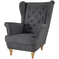CHESTERFIELD-SESSEL Falco dunkelgrau mit Buche Holzbeinen - Dunkelgrau, Holz/Textil (82/102/92cm) - Beautysofa