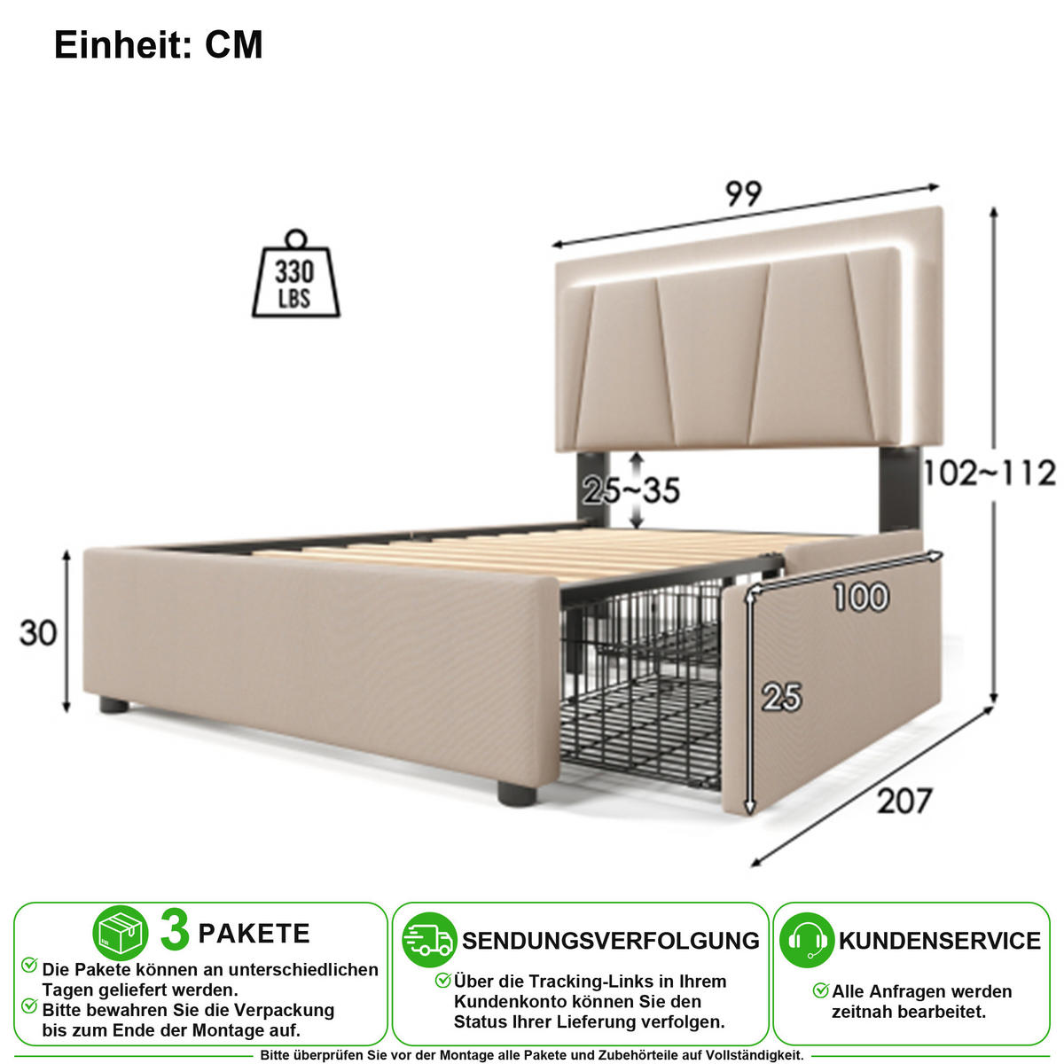 ČALÚNENÁ POSTEĽ 90 × 200 cm v béžovej farbe s matracom, LED osvetlením a 2 zásuvkami - béžová, kov/kompozitné drevo (90/200cm) - CHICFURN
