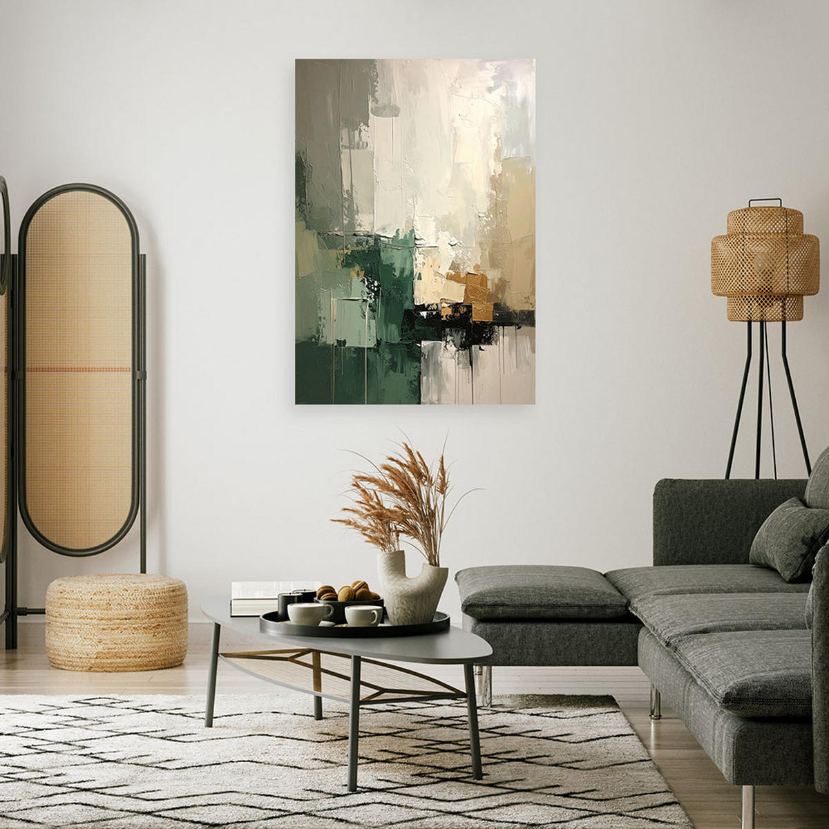 LEINWANDBILD, Moderne Abstrakt in Grün und Beige - Grün, Textil (20/30cm) - Feeby