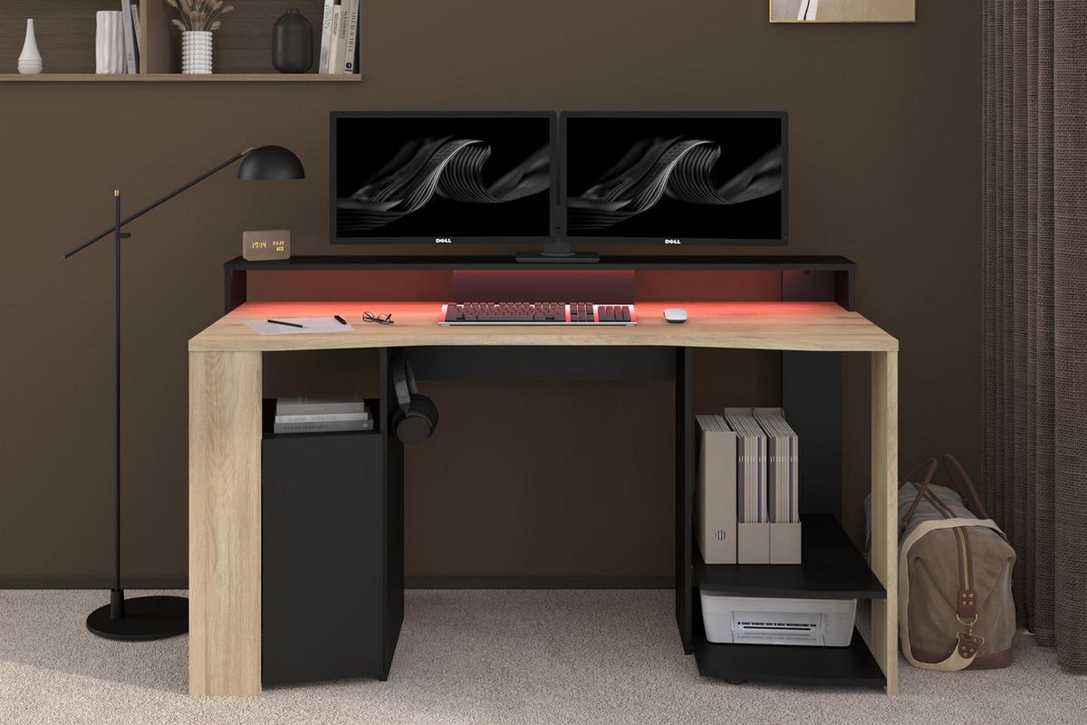 GAMERTISCH Parisot Meta 1-tlg. Holznachbildung Chene Kronberg/Schwarz - Eichefarben/Schwarz, Kunststoff (152/62/88cm) - 58aufmkessel