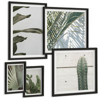 BILDER SET 5er Set - 50x50 cm & 20x30 cm & 40x60 cm Schwarzer Rahmen - Blätter tropischer Pflanzen in Pastellfarben - Schwarz, Kunststoff (40/60cm) - TULUP