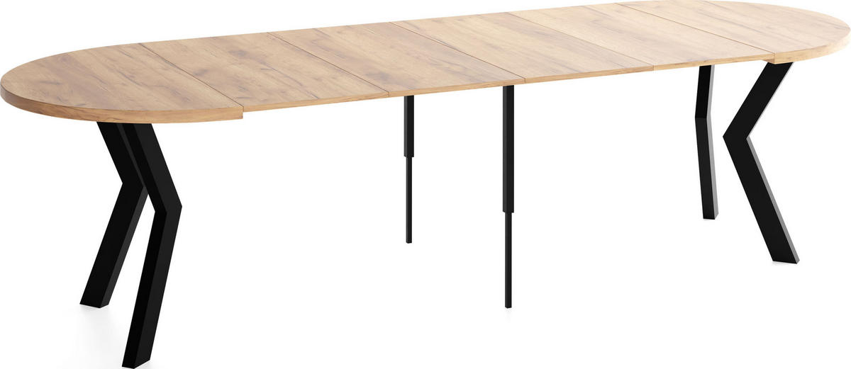 ESSTISCH Savio rund ausziehbar verlängerbar XXL, Eiche Braun 100-300/100/77 cm - Eiche Wotan/Schwarz, Holz/Holzwerkstoff (100/100/77cm) - WFL GROUP