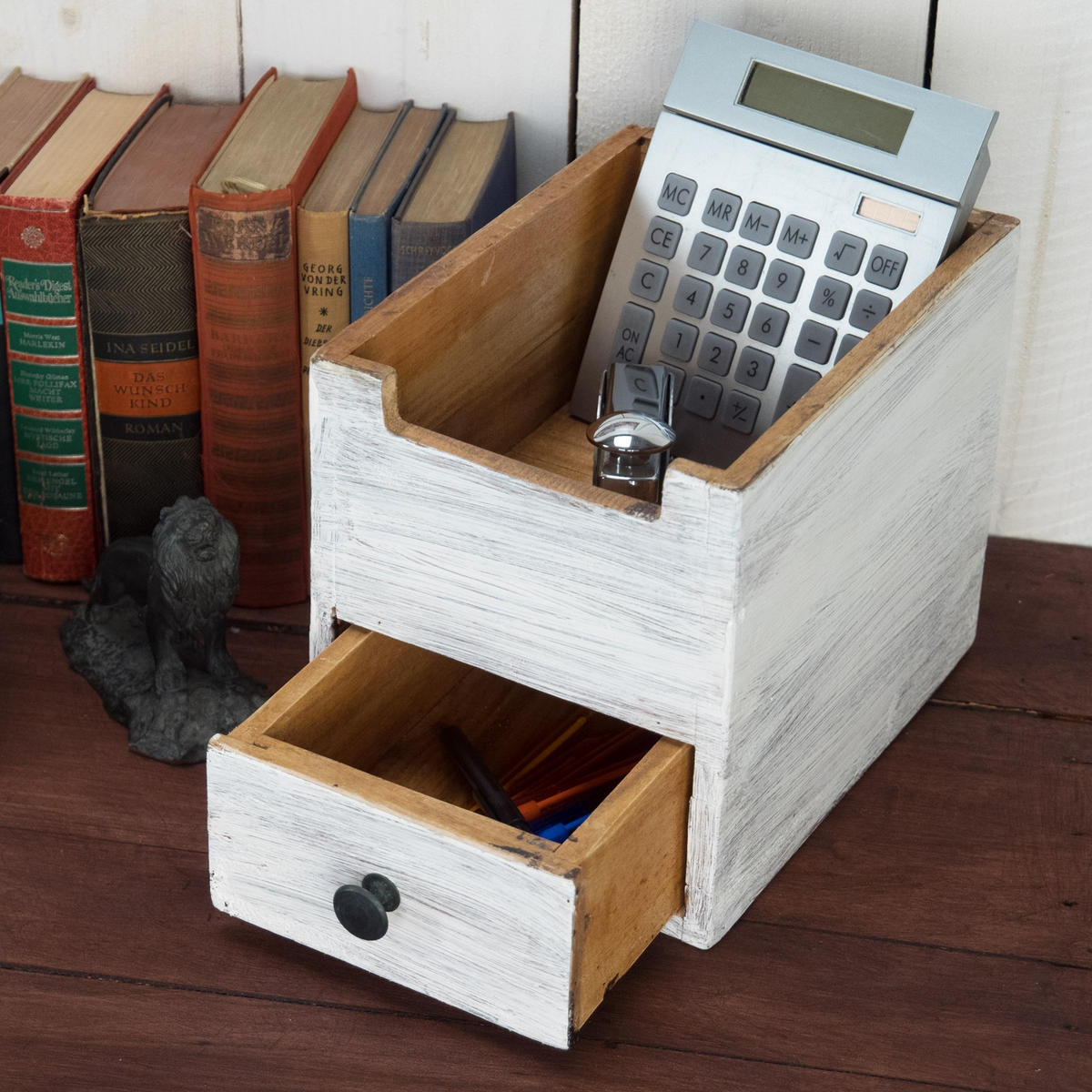 ORGANIZER File Mahagoni Massivholz, 1 Fach, 1 Schublade Weiß-natur - Weiß, Holz (26/19/20cm) - DESIGN DELIGHTS