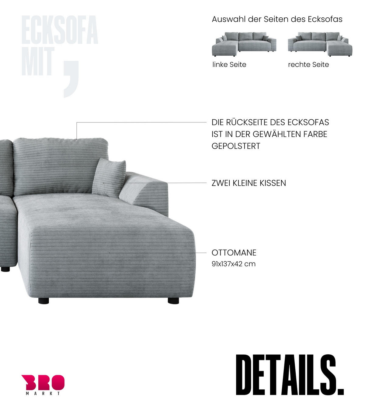 ECKSOFA Romeo mit Schlaffunktion Hellgrau - Hellgrau, Textil (285/185cm) - Bromarkt