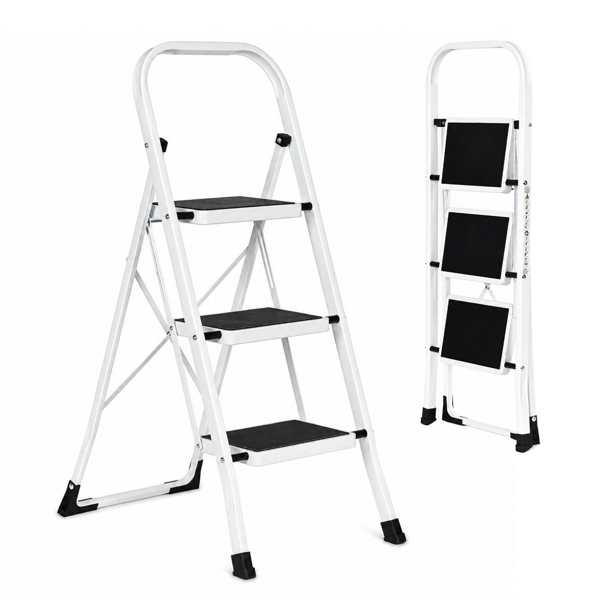 KLAPPTRITTLEITER 3 Stufen Weiß - Schwarz - Schwarz/Weiß, Kunststoff/Metall (47/104.5/67cm) - Mat-Haus
