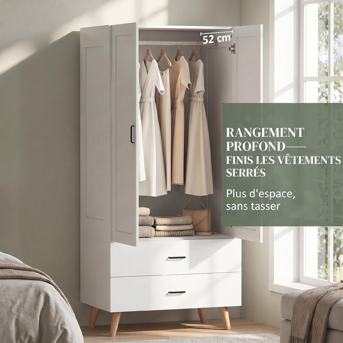 KLEIDERSCHRANK Weiß 80/54/180 cm - Weiß, Holz/Metall (54/180/80cm) - PANGIVO