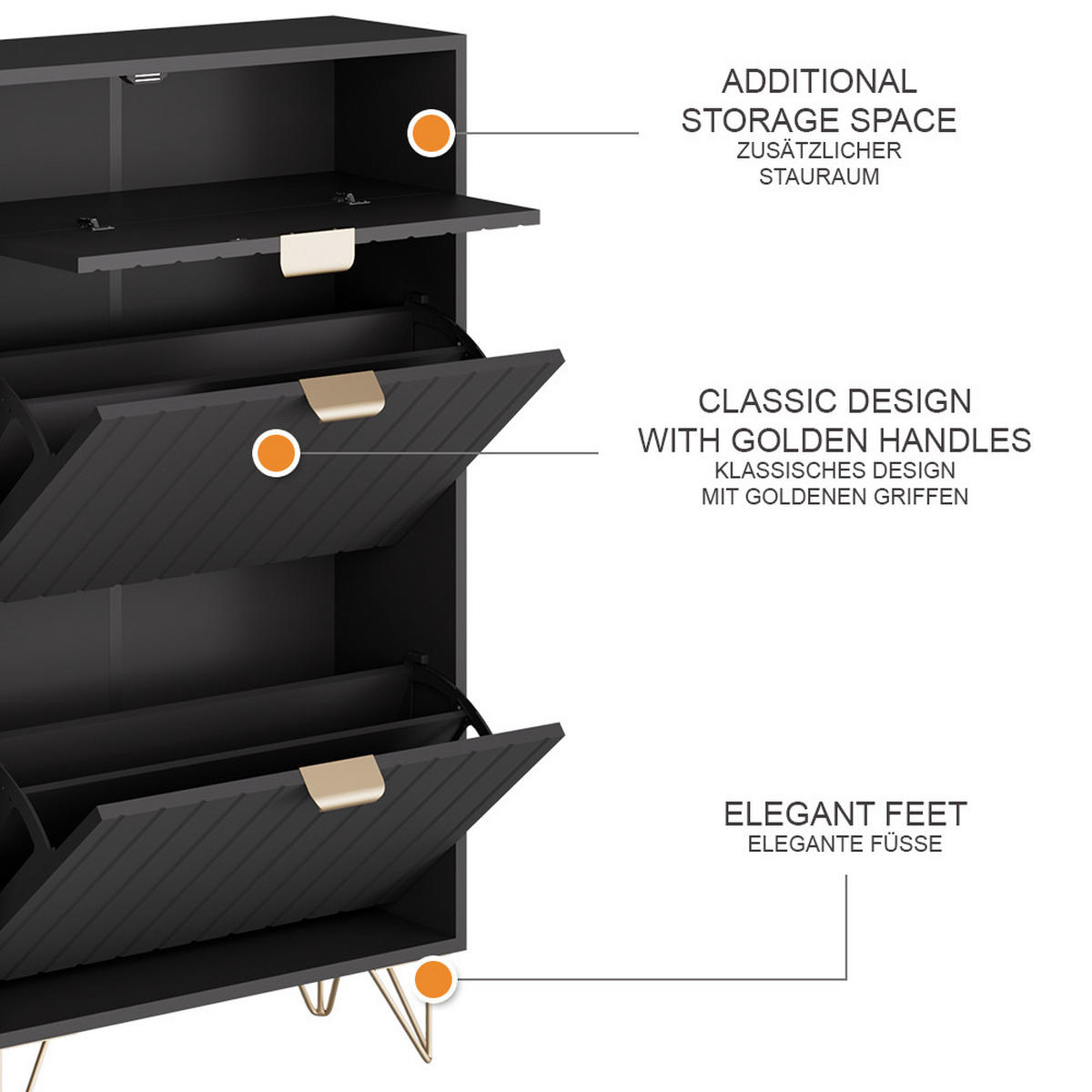 SCHUHSCHRANK Helge Schwarz 60 x 107.5 cm 2 Fächer - Schwarz, Holzwerkstoff (60/107.5/23.5cm) - Vicco