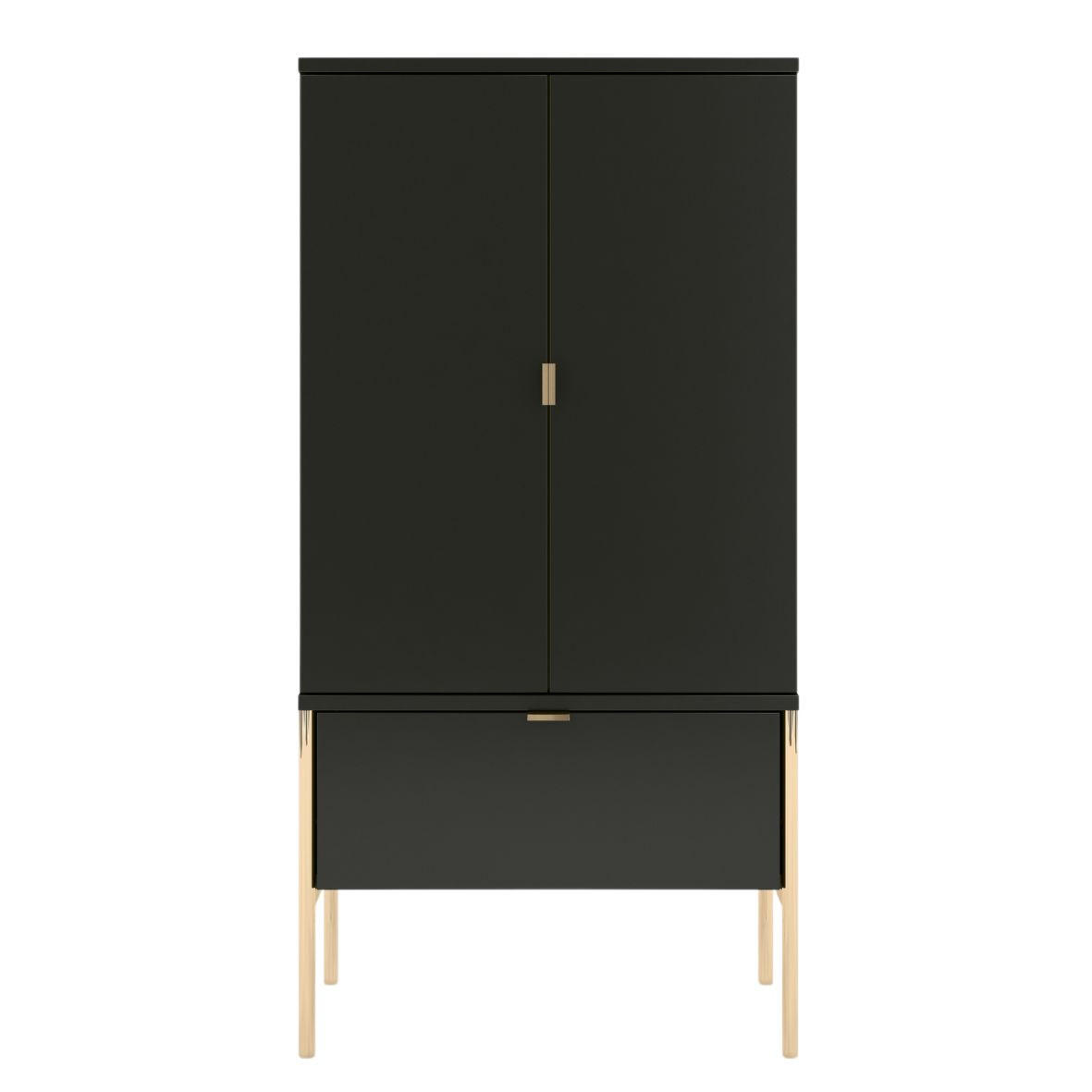 HIGHBOARD Polka, Schwarz, Goldene Details - Goldfarben/Schwarz, Holzwerkstoff/Metall (60/120/37cm) - Skandica