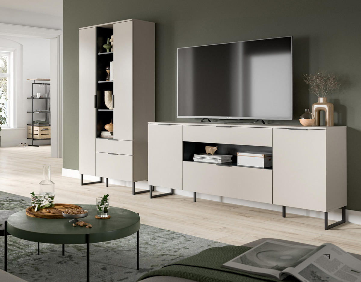 WOHNWAND kaschmir, schwarz 290 cm, Komplettset mit Soft-Close-Funktion - Kaschmir/Schwarz, Holzwerkstoff/Kunststoff (290/192/41cm) - Inn.Furn