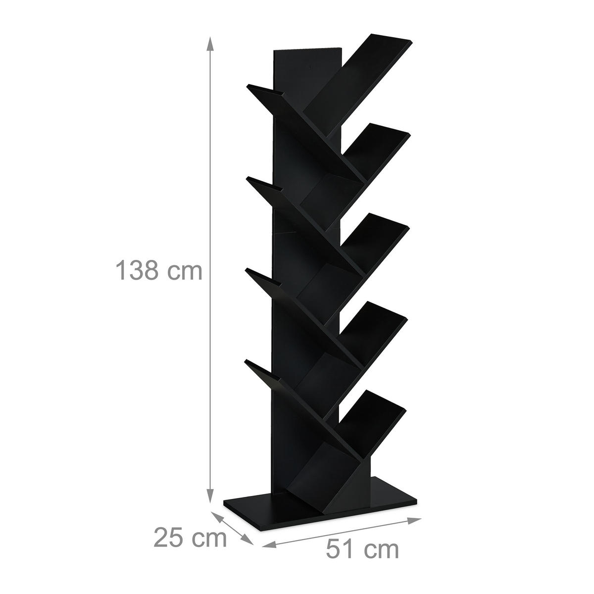 BÜCHERREGAL - Schwarz, Holzwerkstoff (51/138/25cm) - Relaxdays