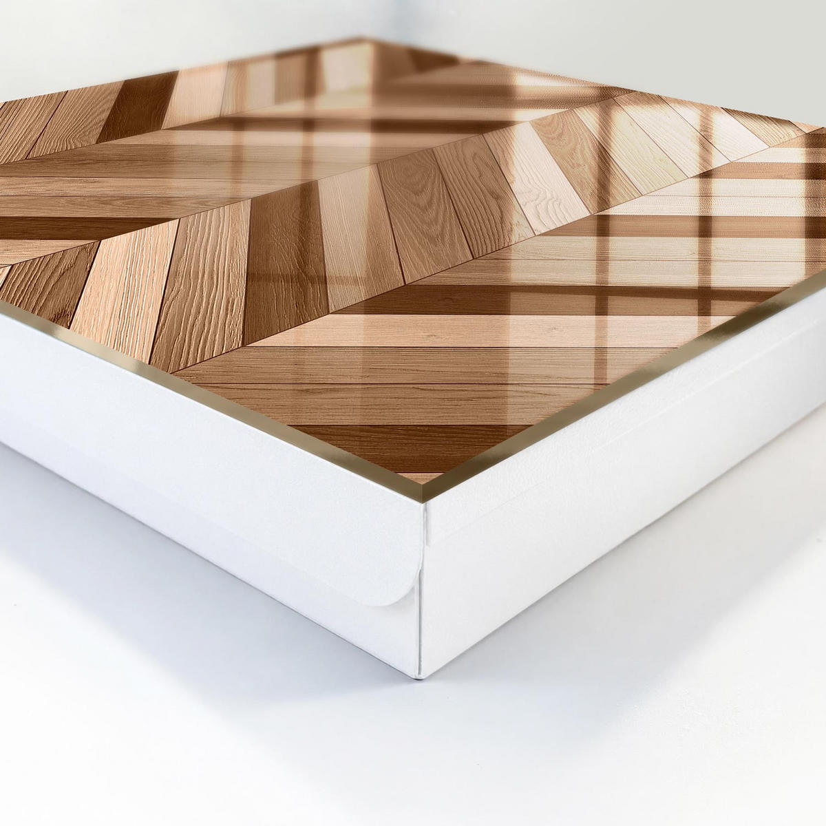SCHLÜSSELBOX Weiß 30x30 cm – Türöffnung nach rechts - Holz-Fischgrätmuster - Braun, Metall (30/30/5cm) - TULUP
