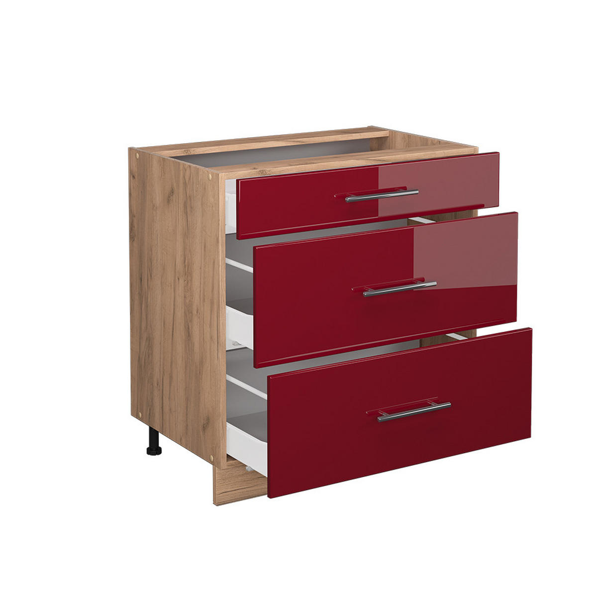 KÜCHENUNTERSCHRANK Fame-Line Bordeaux Hochglanz 80 cm AP Anthrazit - Bordeaux/Eiche Wotan, Holzwerkstoff (80/82/60cm) - Vicco