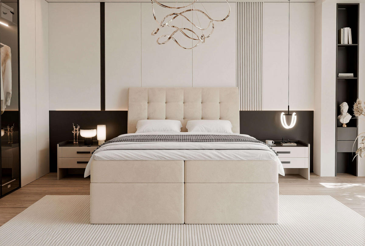 BOXBETT 160x200 cm mit Topper - Beige, Textil (160/200cm) - Idohome