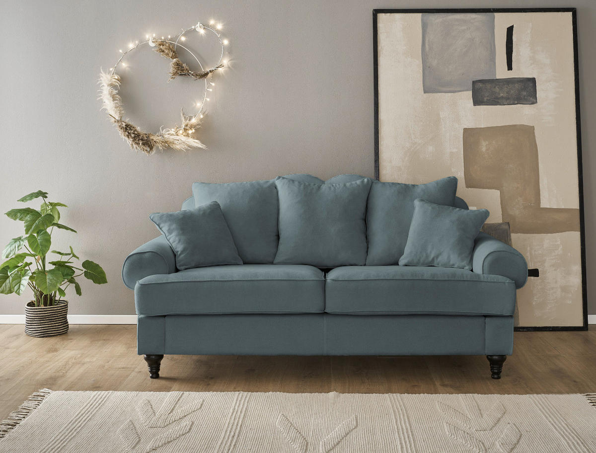 SOFA grau Landhaus, Couch 3-Sitzer 200 cm - Grau, Holz/Textil (200/95/100cm) - Furn.Design