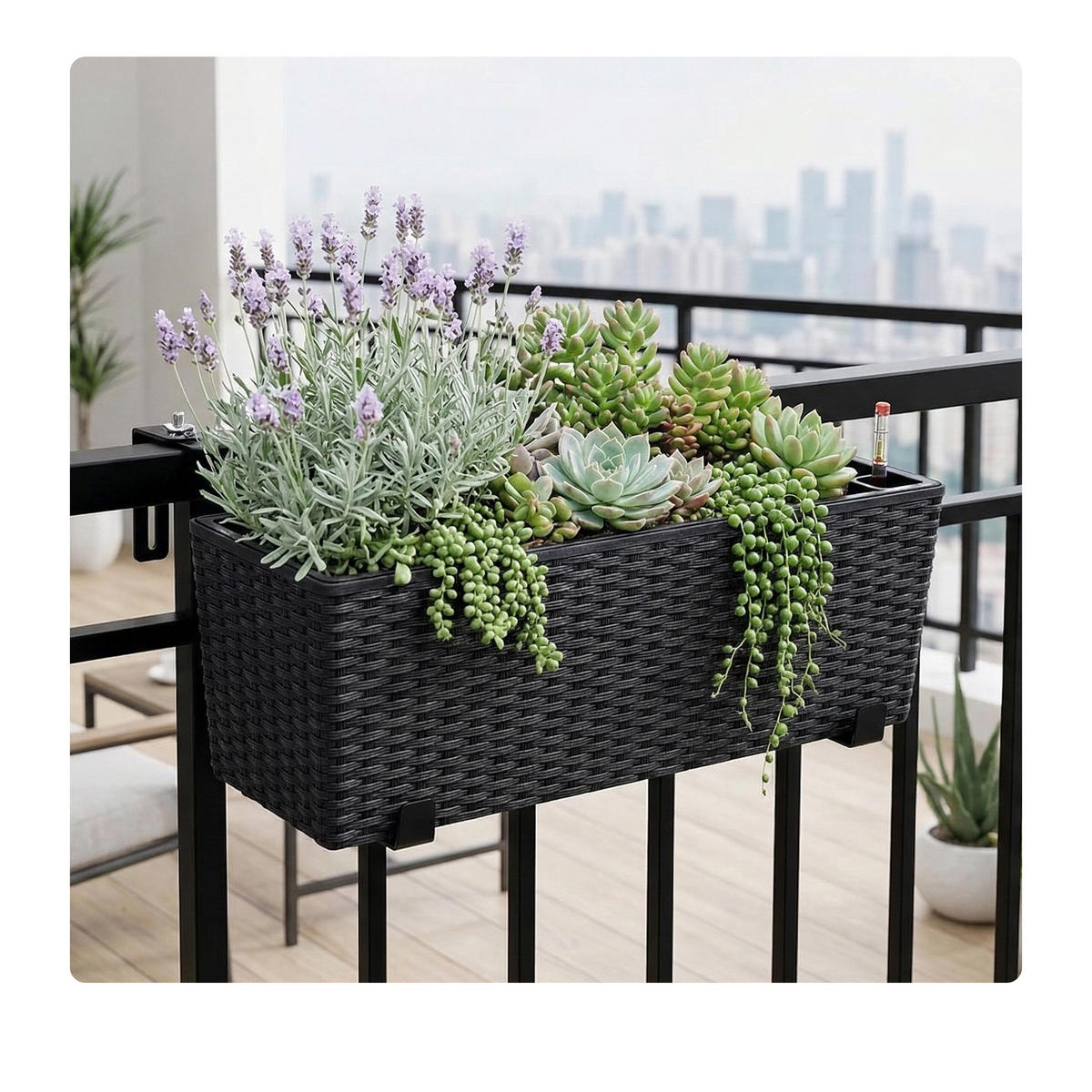 JARDINIERĂ Neagră autoirigare 50 cm - negru, material plastic/metal (50/19/19cm) - Relaxdays