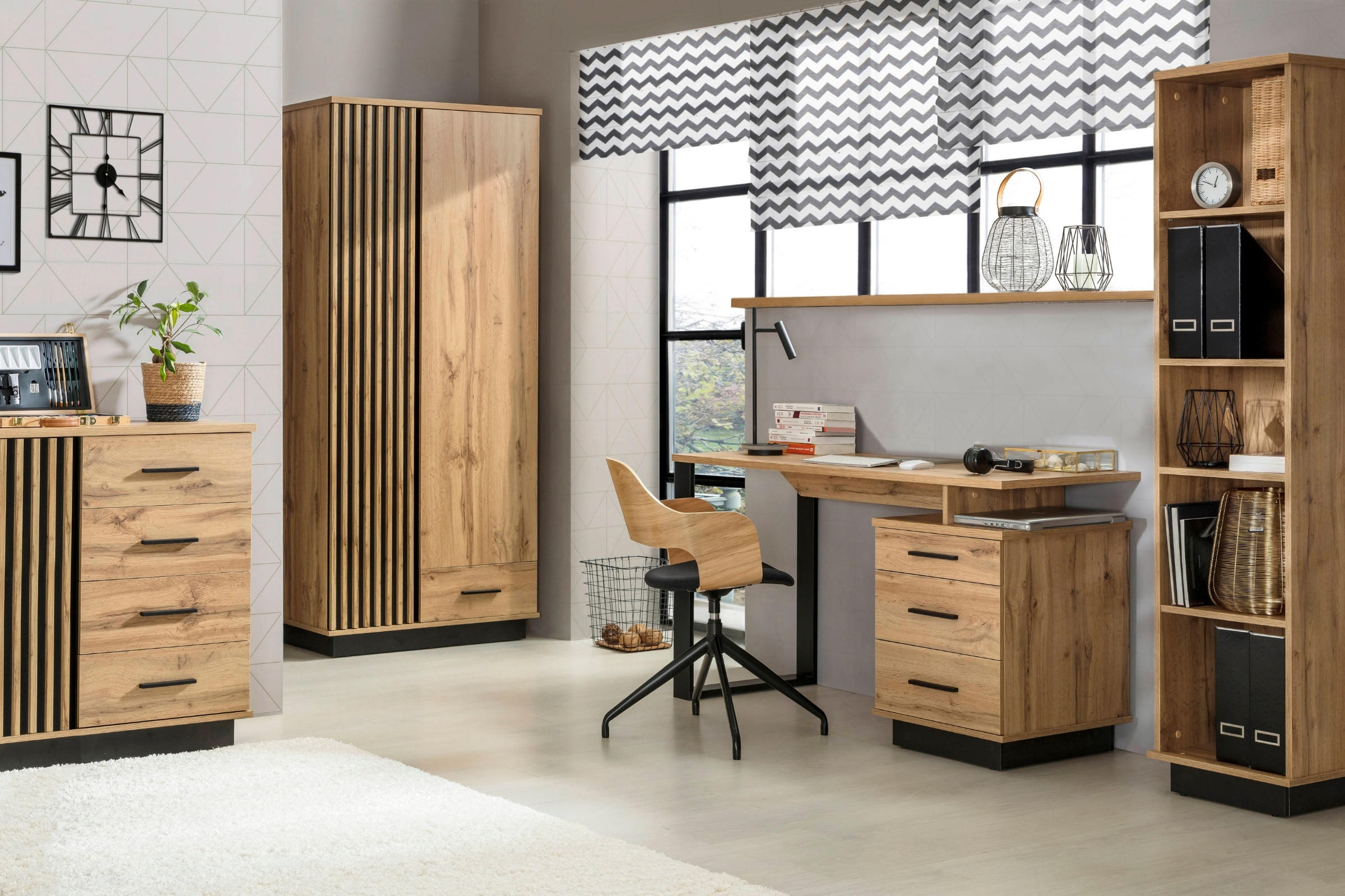 Thumbnail - Deine Möbel 24 Kleiderschrank, Eiche Wotan, Schwarz, Holzwerkstoff, 90x194x52 cm, Schlafzimmer, Kleiderschränke