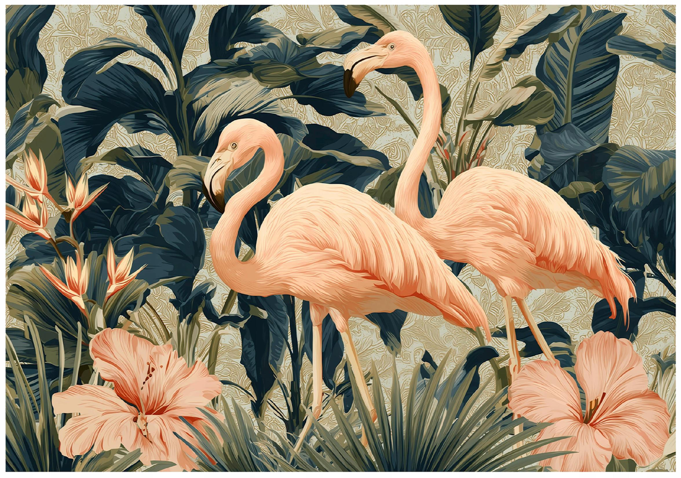 FOTOTAPETE Flamingo Blätter Grün 400x280 cm - Multicolor, Papier (400/280cm) - Wallarena