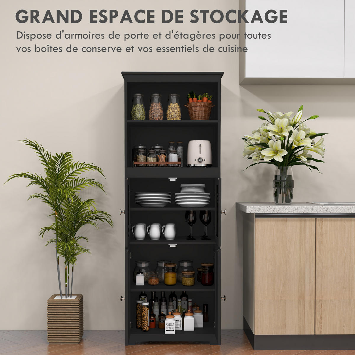HIGHBOARD DE-11098 2 Glastüren Schwarz - Schwarz, Holzwerkstoff (30/162/60cm) - ComfortXL