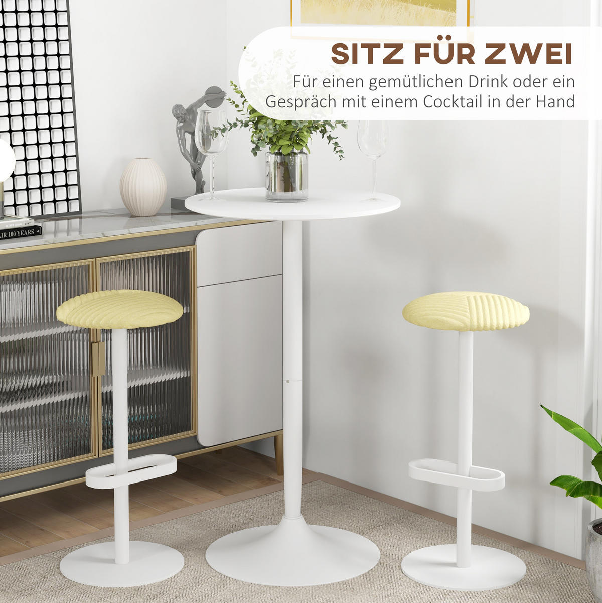 BARTISCH Ø60/102 cm in Weiß mit lackierter MDF-Platte und Stahlgestell - Weiß, Metall (60/60/102cm) - BEAOK