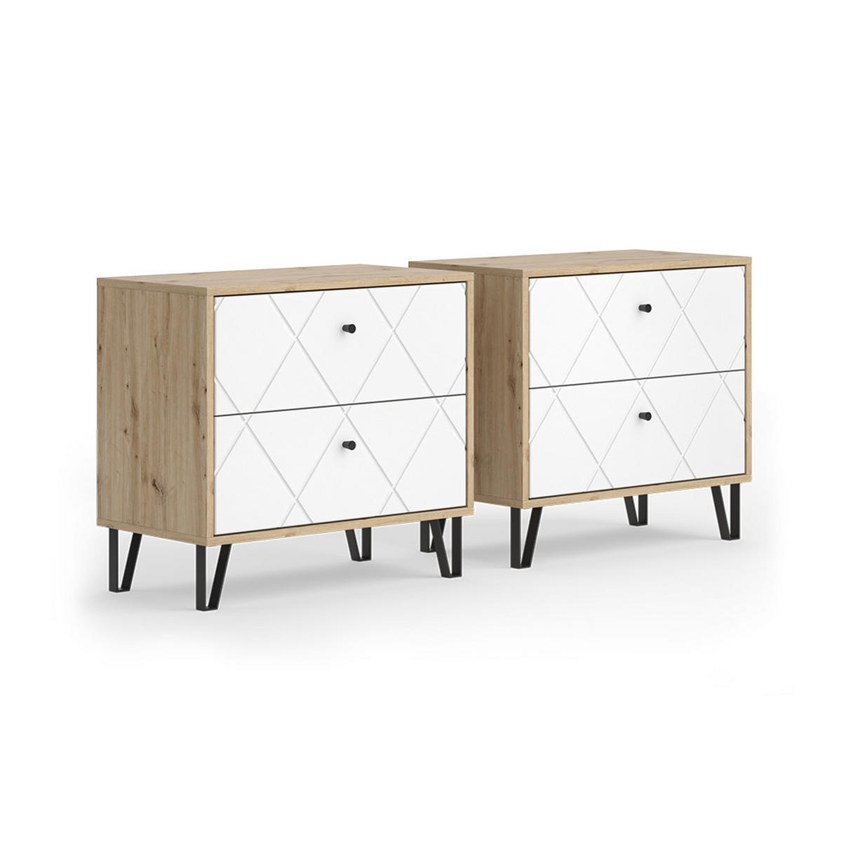 NACHTTISCH Nizza Artisan/Weiß 2er Set - Eiche Artisan/Weiß, Holzwerkstoff (66/60.2/36cm) - Vicco