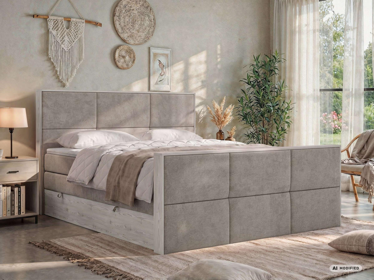 POSTEL BOXSPRING DELNOR KING DUO 140/200 - Šedobéžová Strukturovaná látka - Topper Visco - H3 - černá/šedobéžová, textil/plast (140/200cm) - MKS