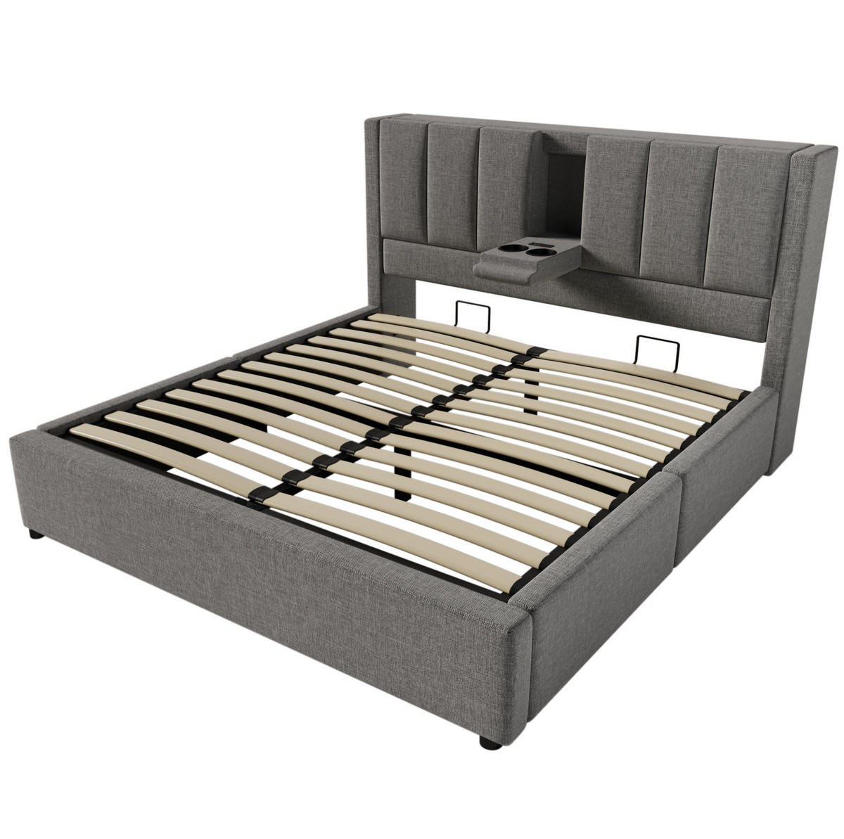 POLSTERBETT mit Stauraum und Ladestation 180x200 cm Leinen Grau - Grau, Metall (180/200cm) - Meubliv