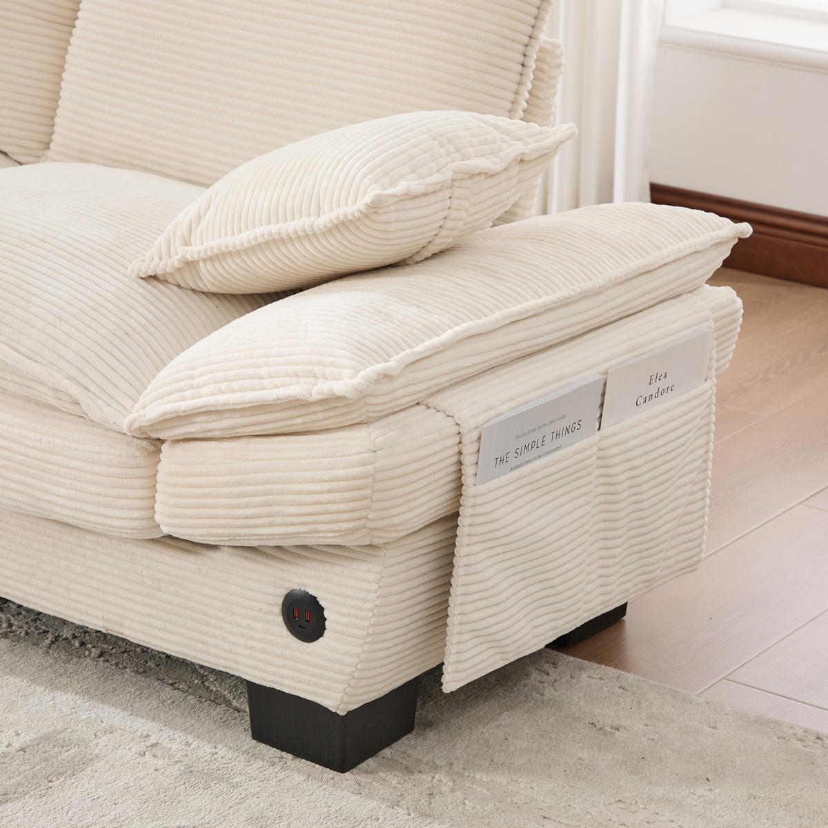 2-SITZER Sofa aus Corduroy 190x132x84 cm mit Hocker & USB-C, beige - Beige, Textil (132/84/190cm)