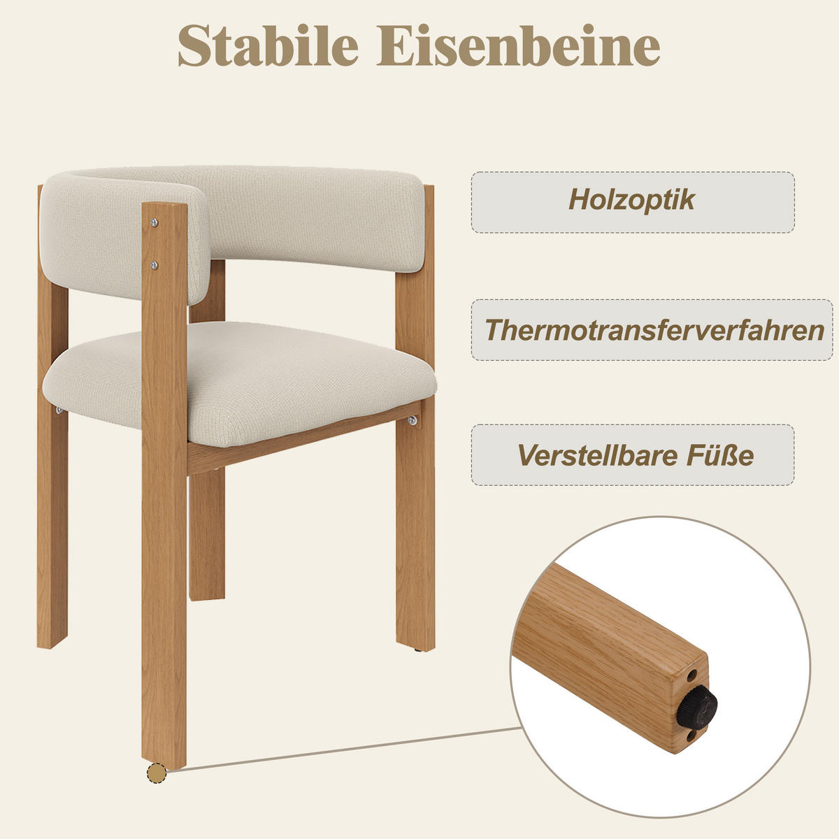 ESSZIMMERSTUHL 6-Tlg Ergonomisch, Polsterung, Eisenbeine Holzoptik - Multicolor, Metall (54/18.11/111cm) - FLIEKS