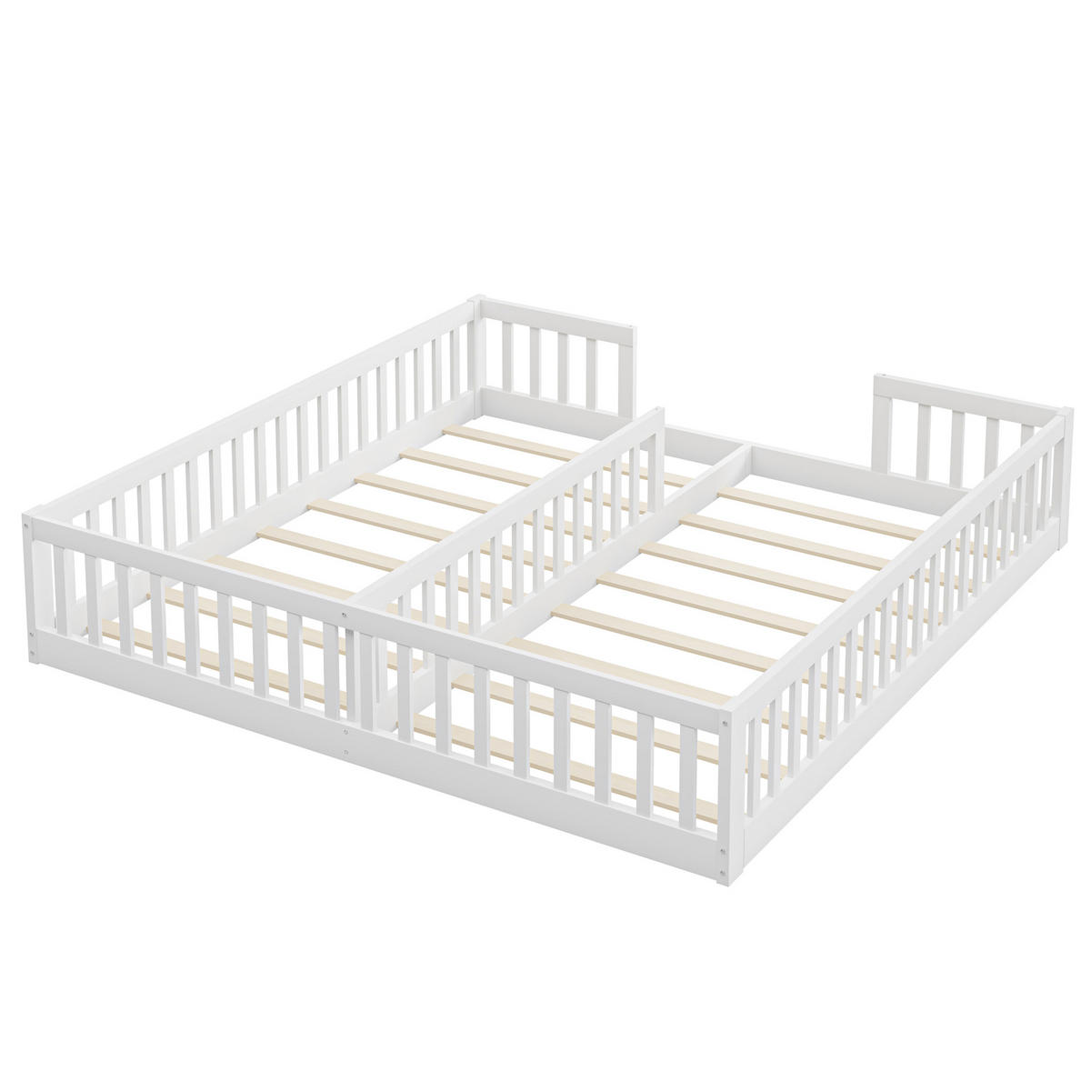 KINDERBETT 90/200 cm Weiß Paneelbett mit Geländer aus Kiefernholz - Weiß, Holz (90/200cm) - OKWISH