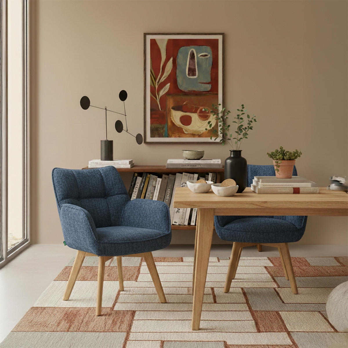 DREHSTUHL Mika-Ella - Honigeiche/Blau, Eichenholz/Holz (59/84/66cm) - DUBI Möbel