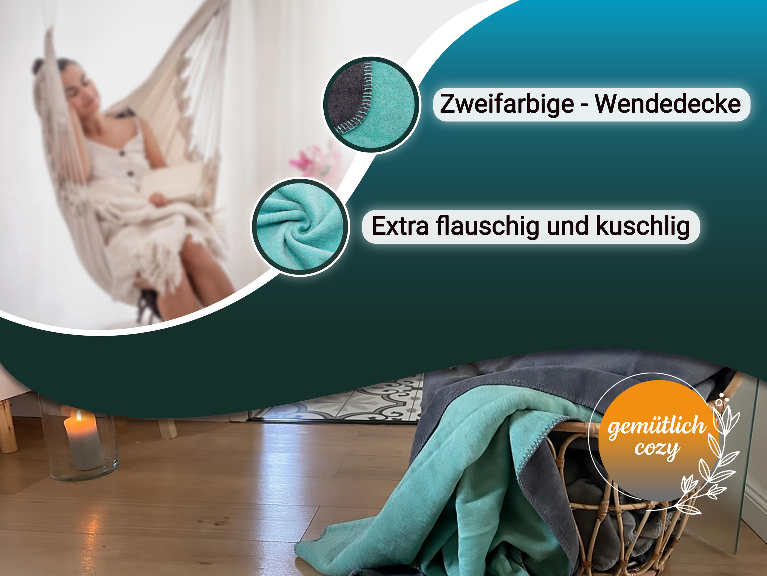 KUSCHELDECKE, 150x200 cm, 60% Baumwolle, 40% Polyacryl, Grau - Mintgrün, Naturmaterialien (150/200cm) - Zollner
