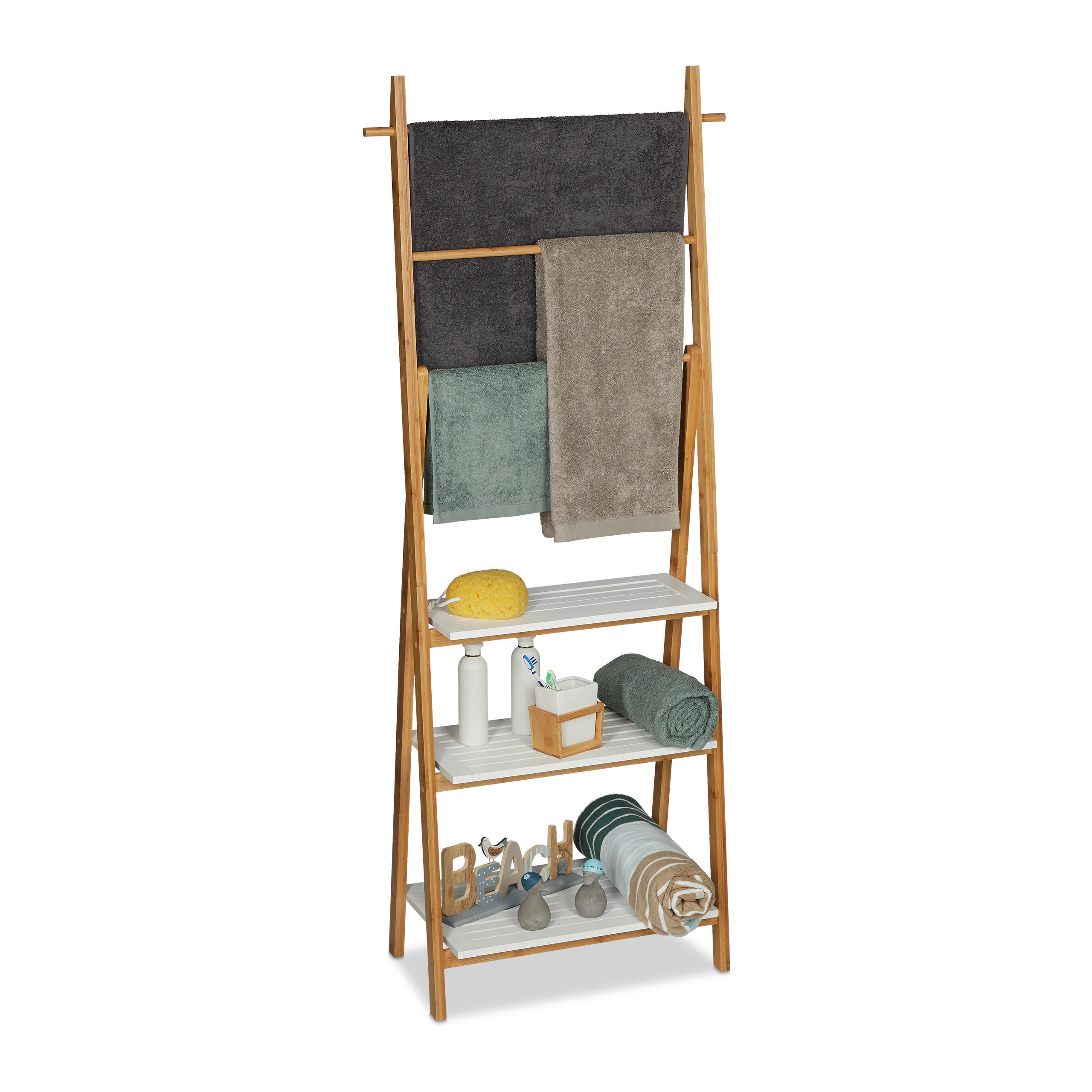 HANDDUKSHÅLLARE Natur Vit bambu hopfällbar Ljusbrun 150/50/30 cm
