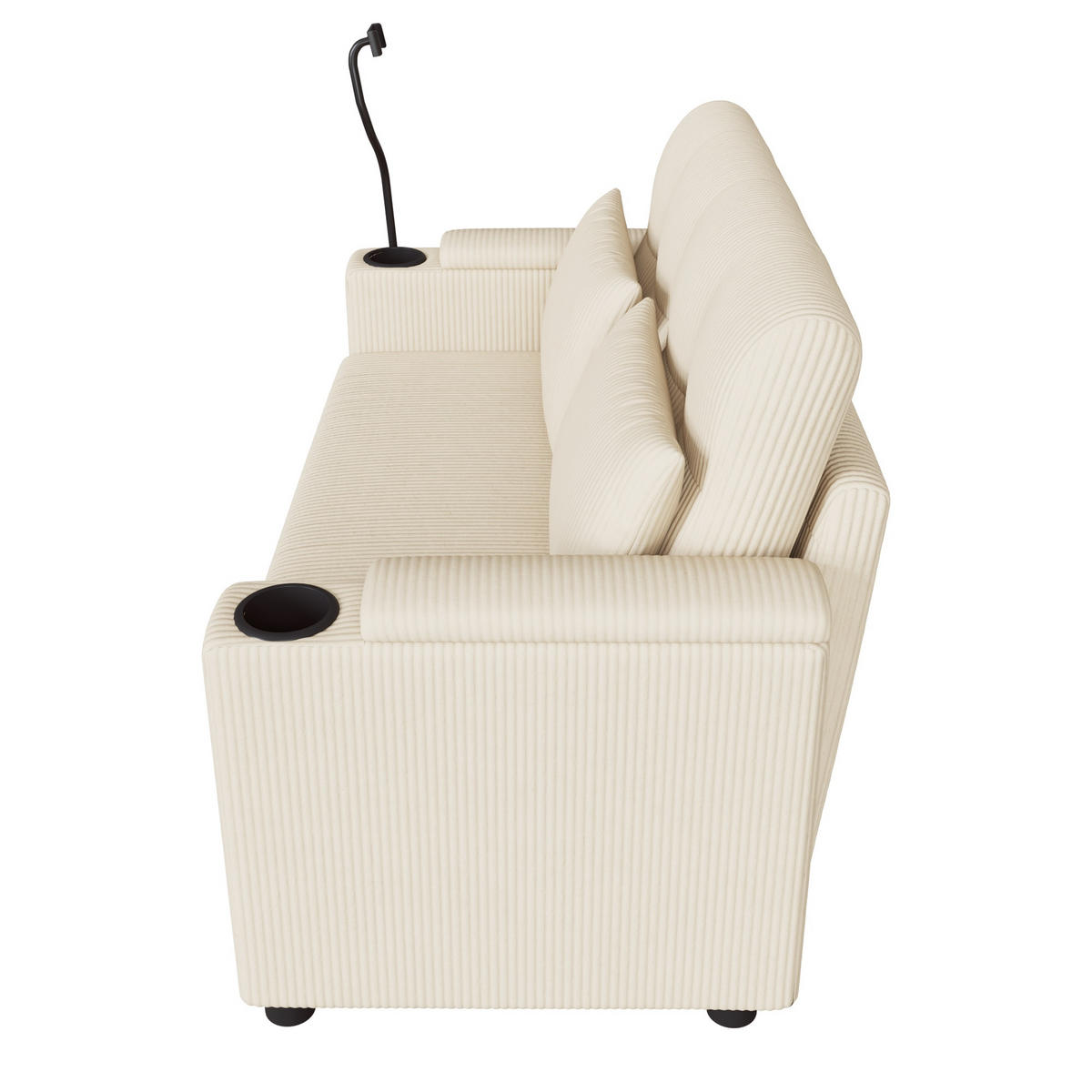 SOFA 2-Sitzer Beige mit Stauraum und Ladeanschlüssen, Cord - Beige/Schwarz, Holzwerkstoff/Textil (136.5/83.6/79.5cm) - CHICFURN