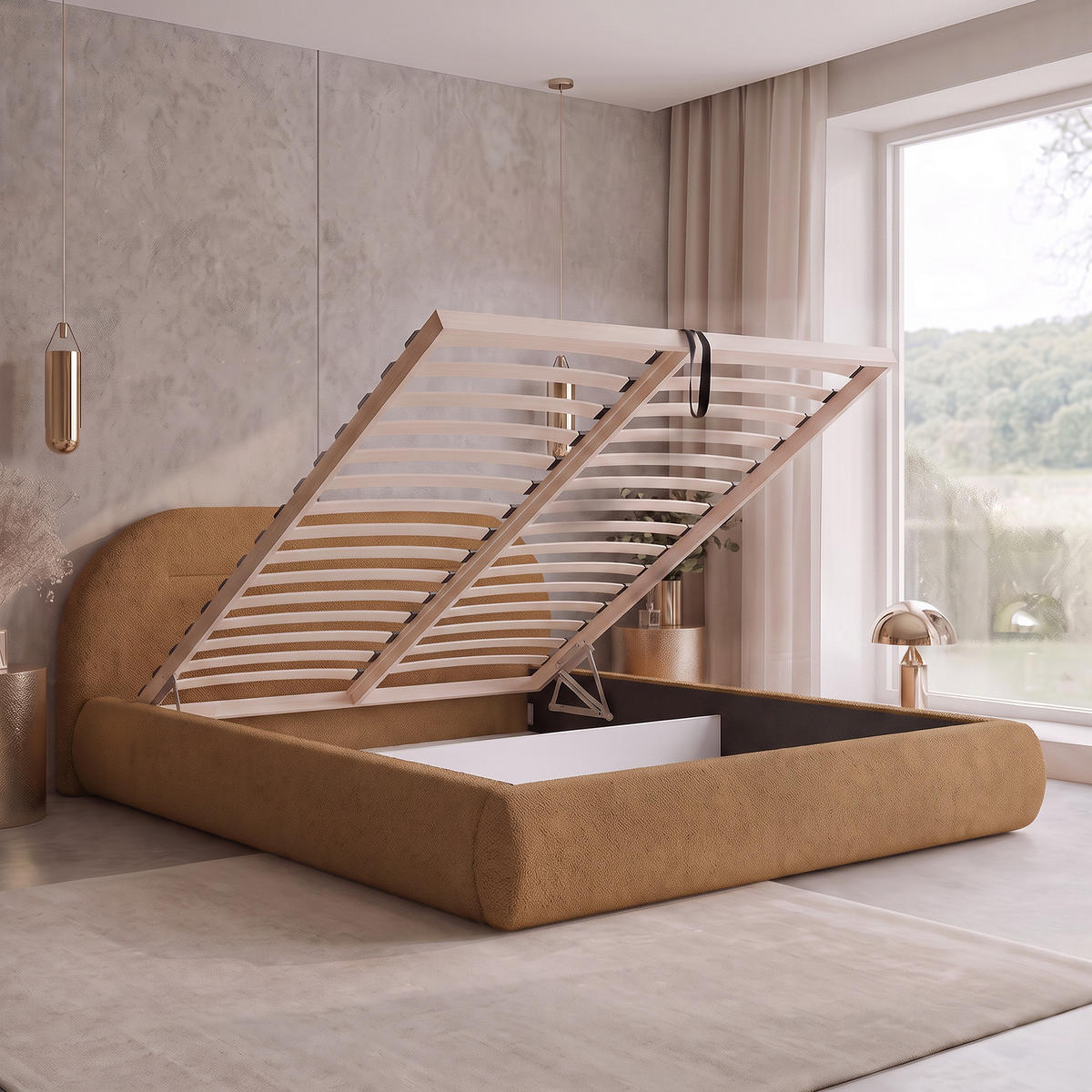 POLSTERBETT AMORIS 140x200 cm, Hellbraun - Kupferfarben, Textil (200/140cm) - Fedve