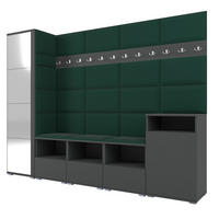 GARDEROBE NELA XI 250 cm (Modulare Flurmöbel Graphit mit Spiegel & Sitzpolster Flaschengrün 28 Großes Set) - Dunkelgrün/Silberfarben, Holz/Holzwerkstoff (250/187/40cm) - Ravio