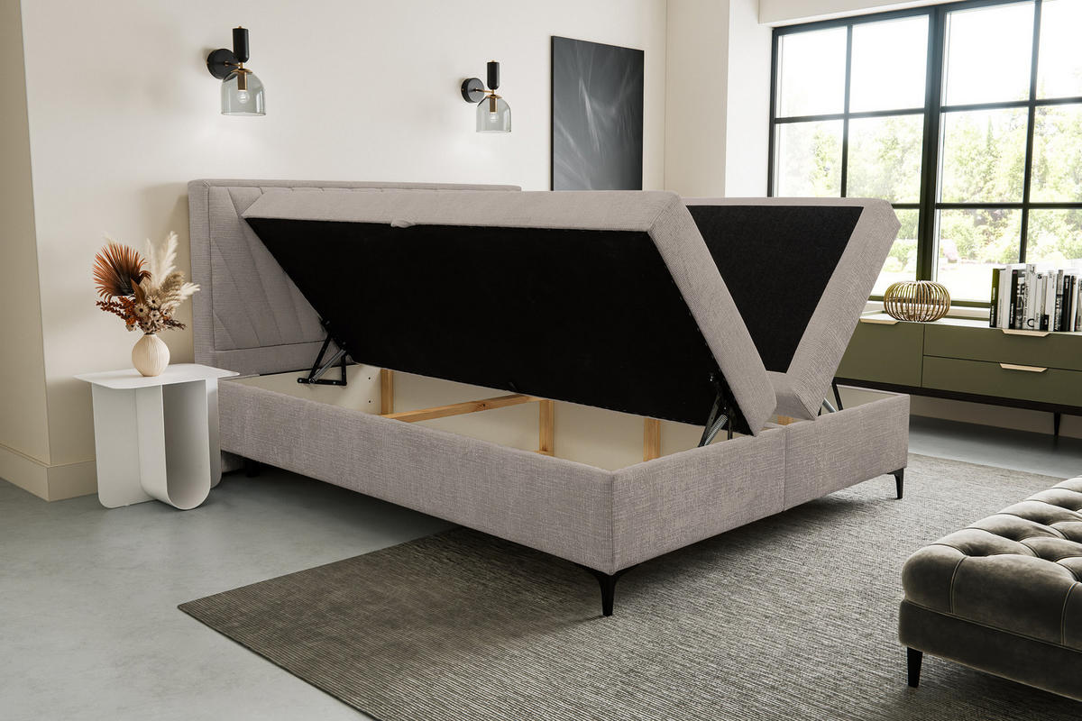 BOXBETT Cimone mit 2 Bettkästen, Maße: 140x200 cm, Farbe: Hellbraun, Velourstoff, mit Bonell-Matratze inkl. Topper - Hellbraun, Holz/Kunststoff (140/200cm) - VENASI MÖBEL