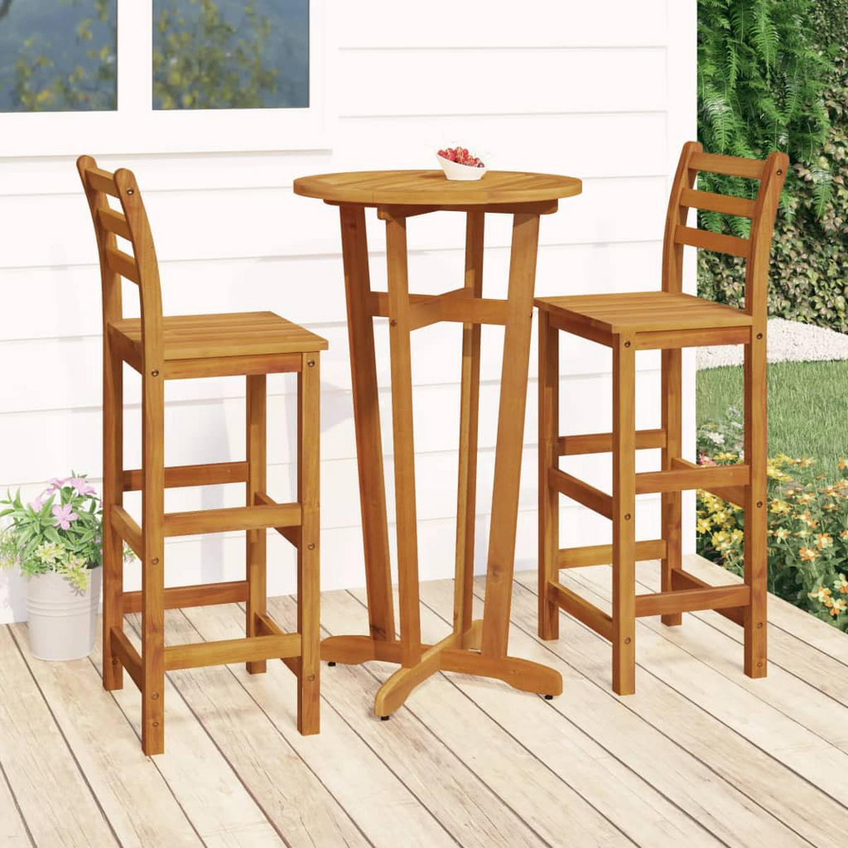 GARTENBAR-SET 3-teilig Massivholz Akazie - Braun, Holz - vidaXL